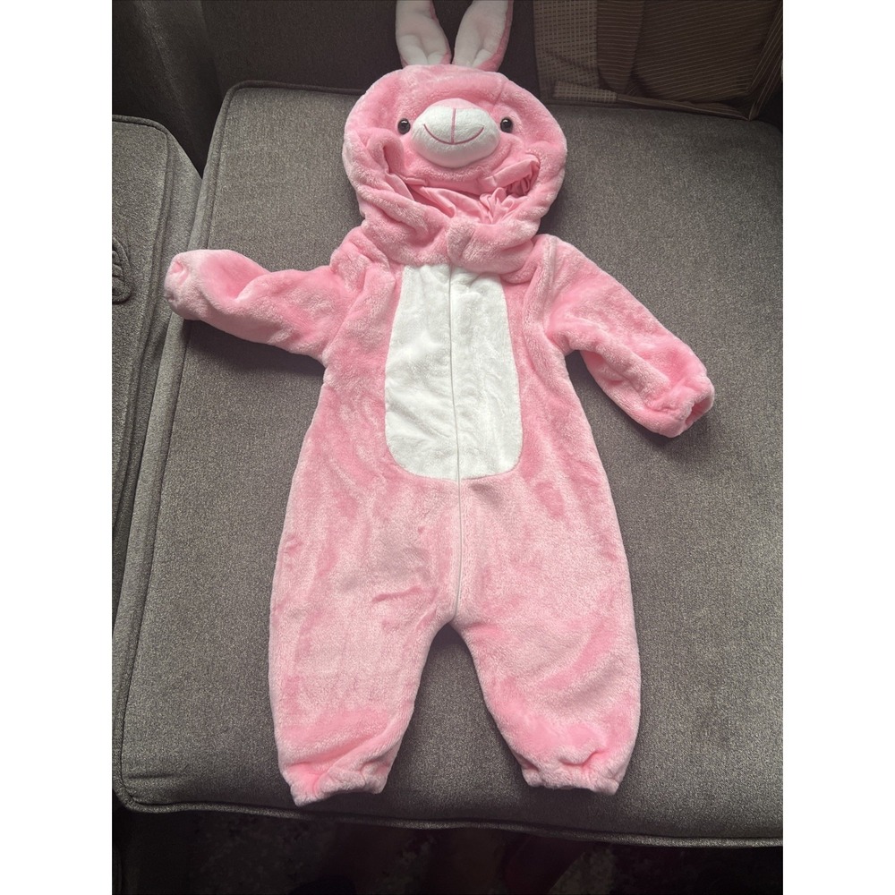 Unbranded Bunny Hooded Romper Infant Size 6-12M Pink Plush One-Piece Costume - Picture 1 of 6